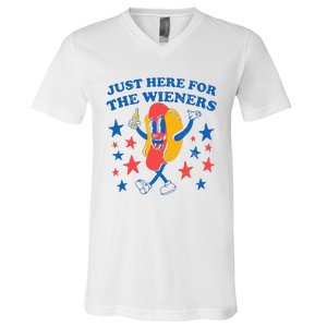 Hot Dog I'm Just Here For The 4Th Of July V-Neck T-Shirt