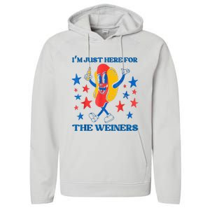 Hot Dog I'm Just Here For The Wieners 4Th Of July Performance Fleece Hoodie