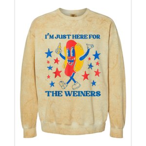 Hot Dog I'm Just Here For The Wieners 4Th Of July Colorblast Crewneck Sweatshirt