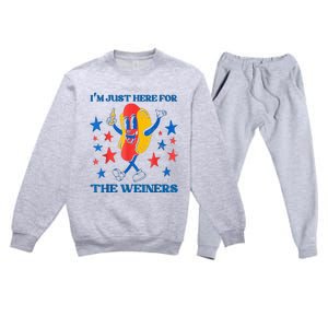 Hot Dog I'm Just Here For The Wieners 4Th Of July Premium Crewneck Sweatsuit Set