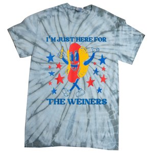 Hot Dog I'm Just Here For The Wieners 4Th Of July Tie-Dye T-Shirt