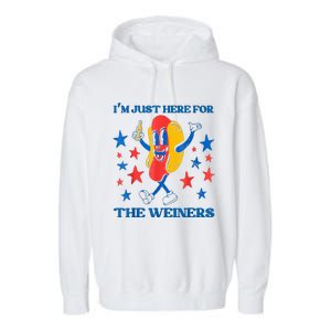 Hot Dog I'm Just Here For The Wieners 4Th Of July Garment-Dyed Fleece Hoodie