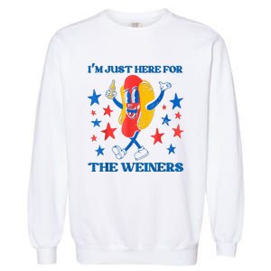 Hot Dog I'm Just Here For The Wieners 4Th Of July Garment-Dyed Sweatshirt