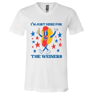 Hot Dog I'm Just Here For The Wieners 4Th Of July V-Neck T-Shirt