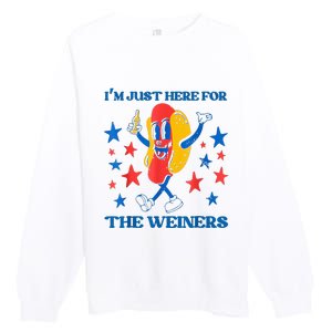 Hot Dog I'm Just Here For The Wieners 4Th Of July Premium Crewneck Sweatshirt