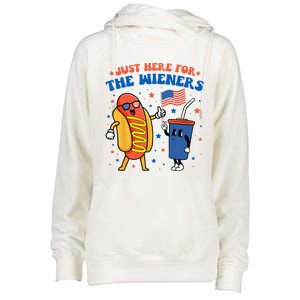 Hot Dog I'm Just Here For The Wieners Funny 4Th Of July Womens Funnel Neck Pullover Hood