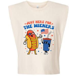 Hot Dog I'm Just Here For The Wieners Funny 4Th Of July Garment-Dyed Women's Muscle Tee