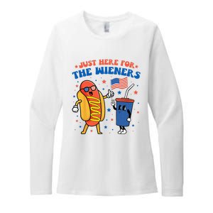 Hot Dog I'm Just Here For The Wieners Funny 4Th Of July Womens CVC Long Sleeve Shirt