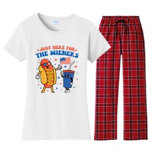 Hot Dog I'm Just Here For The Wieners Funny 4Th Of July Women's Flannel Pajama Set