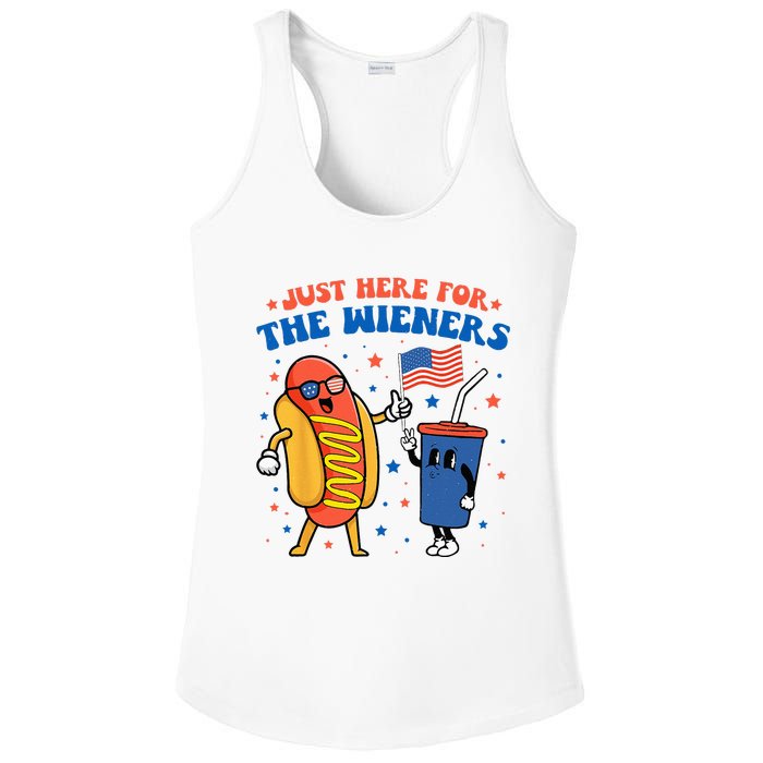 Hot Dog I'm Just Here For The Wieners Funny 4Th Of July Ladies PosiCharge Competitor Racerback Tank