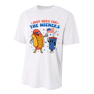 Hot Dog I'm Just Here For The Wieners Funny 4Th Of July Performance Sprint T-Shirt