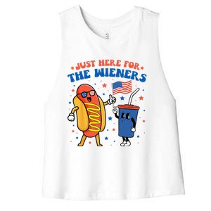 Hot Dog I'm Just Here For The Wieners Funny 4Th Of July Women's Racerback Cropped Tank