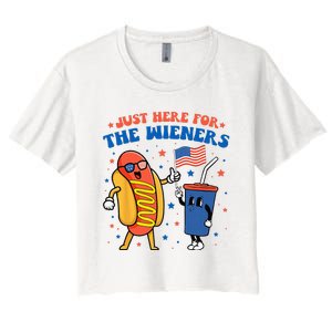 Hot Dog I'm Just Here For The Wieners Funny 4Th Of July Women's Crop Top Tee