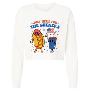 Hot Dog I'm Just Here For The Wieners Funny 4Th Of July Cropped Pullover Crew