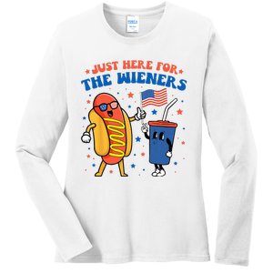 Hot Dog I'm Just Here For The Wieners Funny 4Th Of July Ladies Long Sleeve Shirt