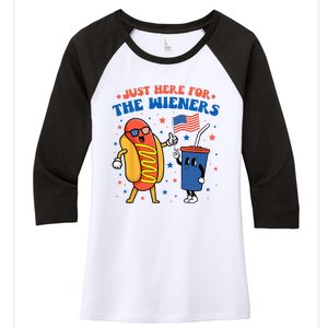 Hot Dog I'm Just Here For The Wieners Funny 4Th Of July Women's Tri-Blend 3/4-Sleeve Raglan Shirt