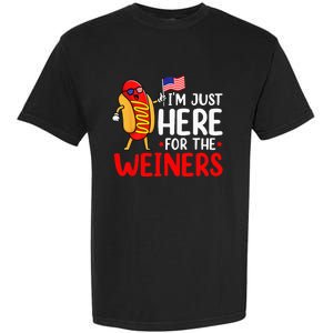 Hot Dog I'm Just Here For The Wieners Sausage 4th of July Garment-Dyed Heavyweight T-Shirt