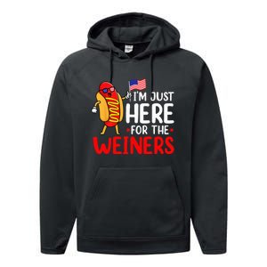 Hot Dog I'm Just Here For The Wieners Sausage 4th of July Performance Fleece Hoodie