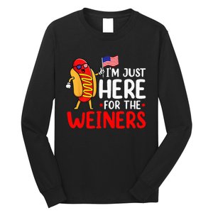 Hot Dog I'm Just Here For The Wieners Sausage 4th of July Long Sleeve Shirt