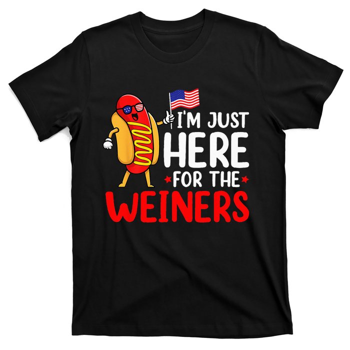 Hot Dog I'm Just Here For The Wieners Sausage 4th of July T-Shirt