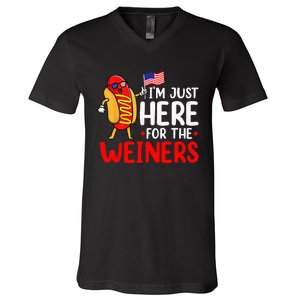 Hot Dog I'm Just Here For The Wieners Sausage 4th of July V-Neck T-Shirt