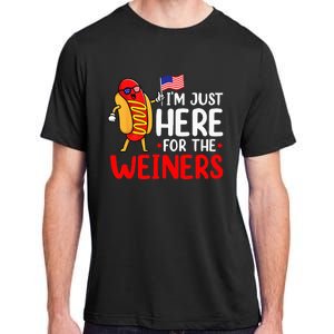 Hot Dog I'm Just Here For The Wieners Sausage 4th of July Adult ChromaSoft Performance T-Shirt