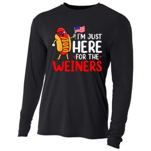 Hot Dog I'm Just Here For The Wieners Sausage 4th of July Cooling Performance Long Sleeve Crew