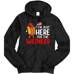 Hot Dog I'm Just Here For The Wieners Sausage 4th of July Tie Dye Hoodie