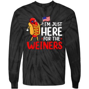 Hot Dog I'm Just Here For The Wieners Sausage 4th of July Tie-Dye Long Sleeve Shirt