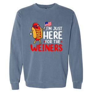 Hot Dog I'm Just Here For The Wieners Sausage 4th of July Garment-Dyed Sweatshirt