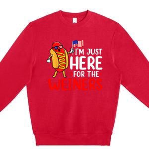 Hot Dog I'm Just Here For The Wieners Sausage 4th of July Premium Crewneck Sweatshirt