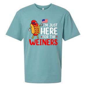 Hot Dog I'm Just Here For The Wieners Sausage 4th of July Sueded Cloud Jersey T-Shirt