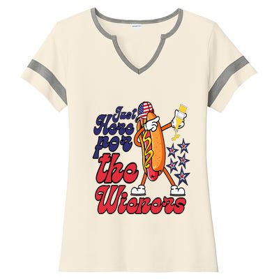 Hot Dog Im Just Here For The Wieners 4Th Of July Ladies Halftime Notch Neck Tee