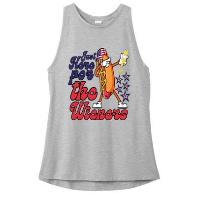 Hot Dog Im Just Here For The Wieners 4Th Of July Ladies PosiCharge Tri-Blend Wicking Tank