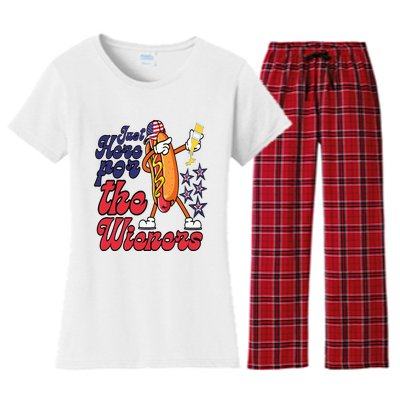 Hot Dog Im Just Here For The Wieners 4Th Of July Women's Flannel Pajama Set