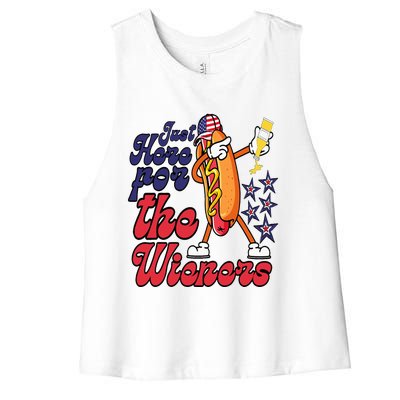 Hot Dog Im Just Here For The Wieners 4Th Of July Women's Racerback Cropped Tank