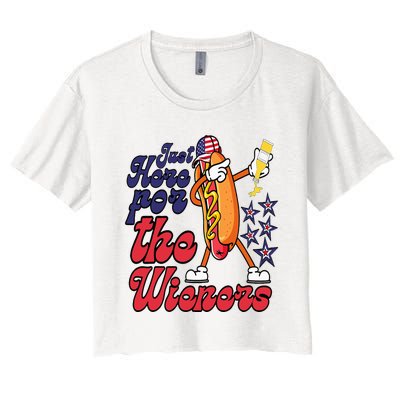 Hot Dog Im Just Here For The Wieners 4Th Of July Women's Crop Top Tee