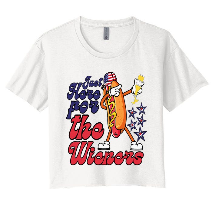 Hot Dog Im Just Here For The Wieners 4Th Of July Women's Crop Top Tee