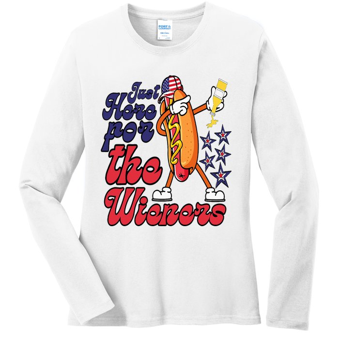 Hot Dog Im Just Here For The Wieners 4Th Of July Ladies Long Sleeve Shirt