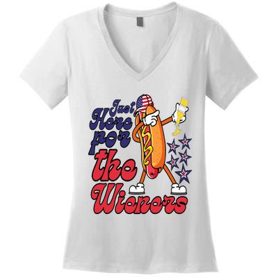 Hot Dog Im Just Here For The Wieners 4Th Of July Women's V-Neck T-Shirt