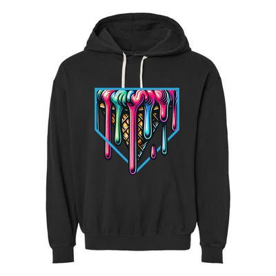 Homeplate Drip Icecream For Softball & Baseball Fans Gift Garment-Dyed Fleece Hoodie