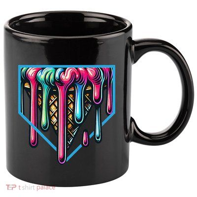 Homeplate Drip Icecream For Softball & Baseball Fans Gift 11oz C Handle Ceramic Mug