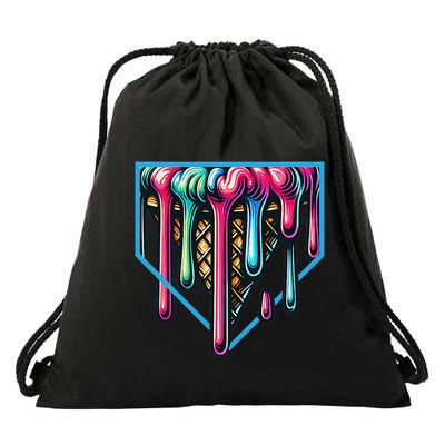 Homeplate Drip Icecream For Softball & Baseball Fans Gift Drawstring Bag