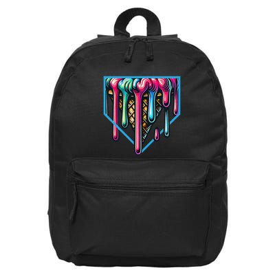 Homeplate Drip Icecream For Softball & Baseball Fans Gift 16 in Basic Backpack