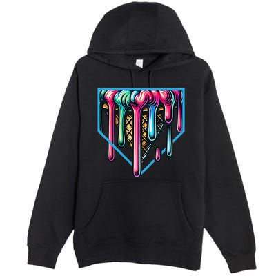 Homeplate Drip Icecream For Softball & Baseball Fans Gift Premium Pullover Hoodie