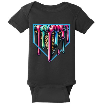 Homeplate Drip Icecream For Softball & Baseball Fans Gift Baby Bodysuit