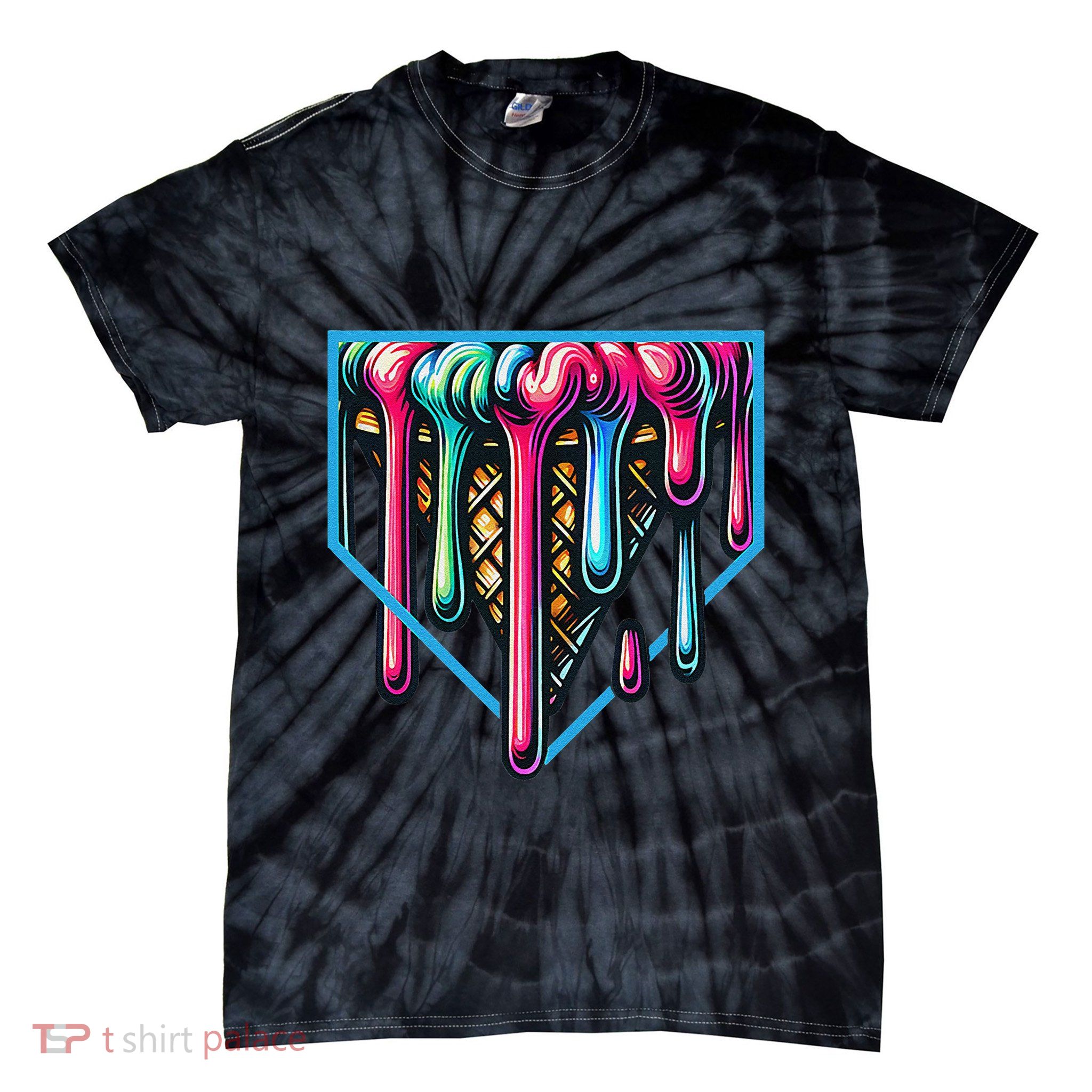 Homeplate Drip Icecream For Softball & Baseball Fans Gift Tie-Dye T-Shirt