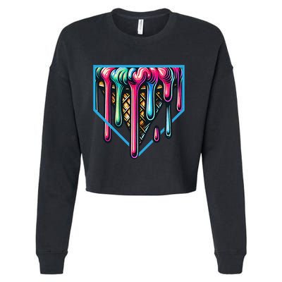 Homeplate Drip Icecream For Softball & Baseball Fans Gift Cropped Pullover Crew