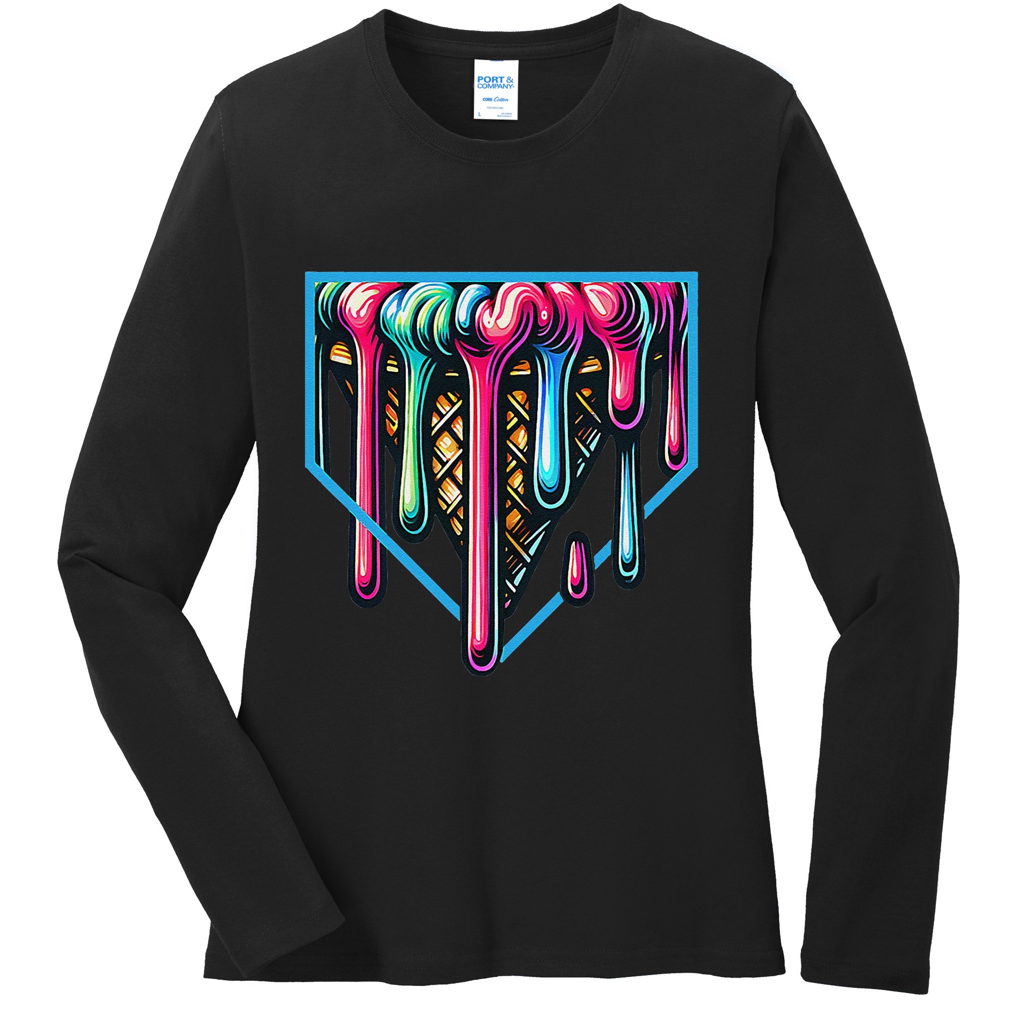 Homeplate Drip Icecream For Softball & Baseball Fans Gift Ladies Long Sleeve Shirt