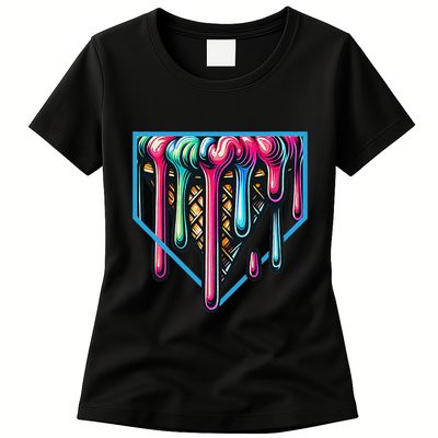 Homeplate Drip Icecream For Softball & Baseball Fans Gift Womens T-Shirt